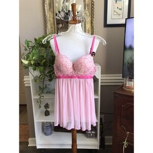 NWT Venus Sz M Push Up Bra Pink Babydoll Embroidered Lace Nightie Lingerie